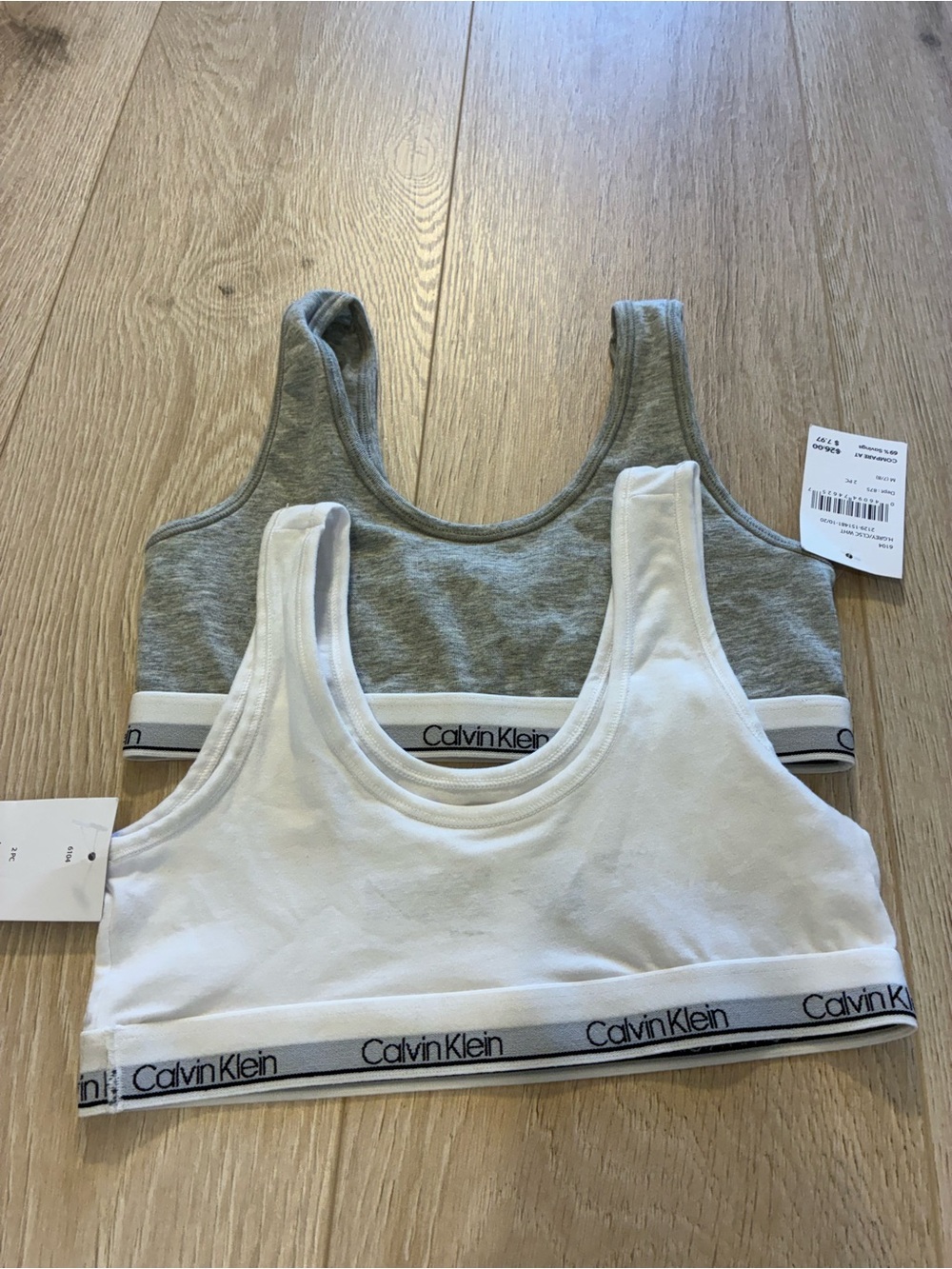Calvin Klein White and Gray Logo Band Girls' Bralette Set